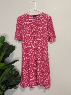 F&F Pink Floral Button-Front Mini Dress